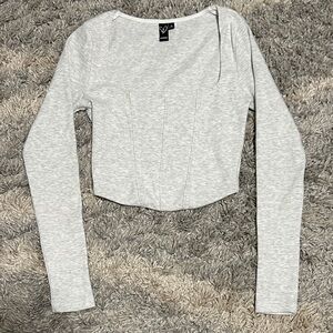 Windsor Light Gray Long Sleeve Crop Top